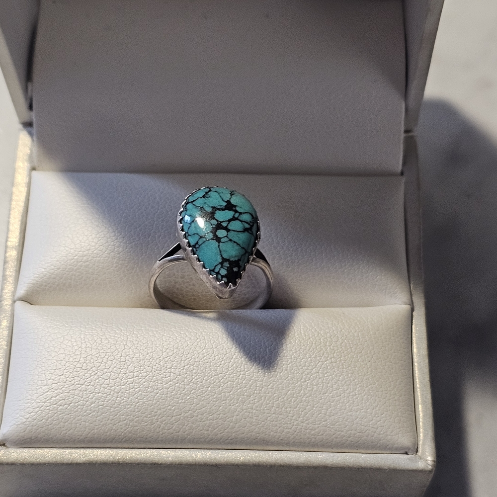 Sterling Silver 925 With Turquoise Teardrop Ring Size 5